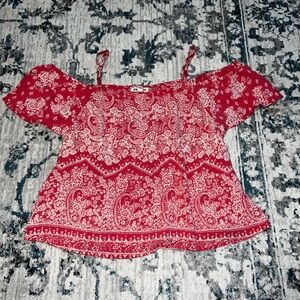 Billabong Red Floral Off-Shoulder Blouse